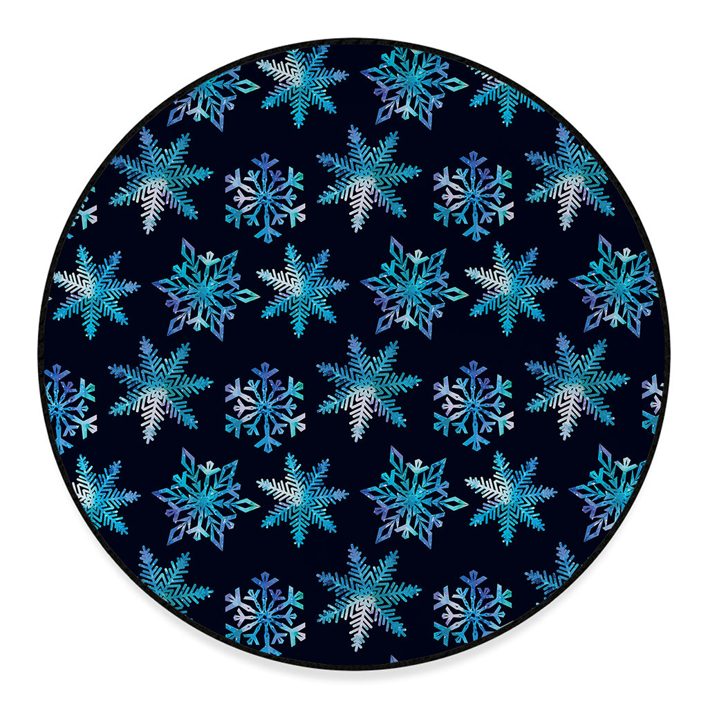 Turquoise Snowflake Pattern Print Round Floor Mat