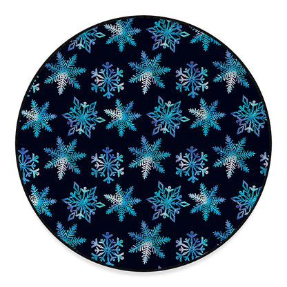 Turquoise Snowflake Pattern Print Round Floor Mat