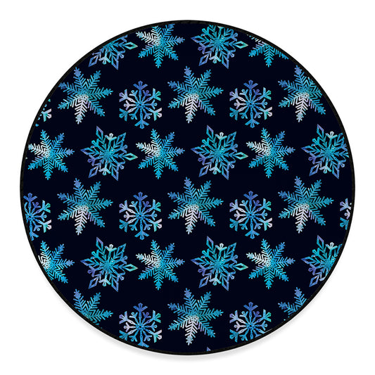 Turquoise Snowflake Pattern Print Round Floor Mat