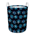 Turquoise Snowflake Pattern Print Round Laundry Basket