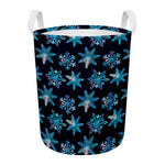 Turquoise Snowflake Pattern Print Round Laundry Basket