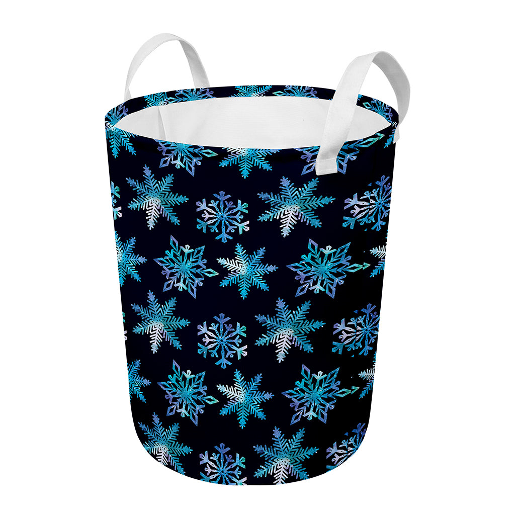 Turquoise Snowflake Pattern Print Round Laundry Basket