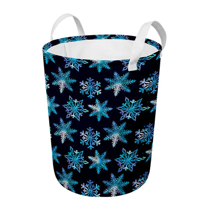 Turquoise Snowflake Pattern Print Round Laundry Basket