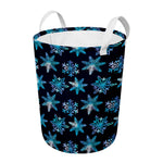 Turquoise Snowflake Pattern Print Round Laundry Basket