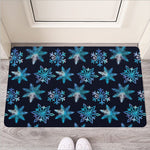 Turquoise Snowflake Pattern Print Rubber Doormat
