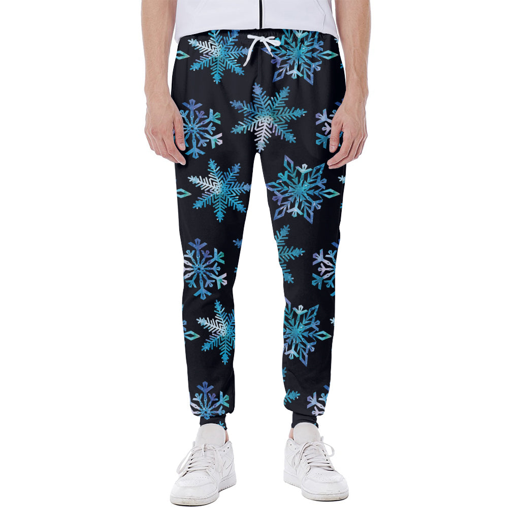 Turquoise Snowflake Pattern Print Scuba Joggers