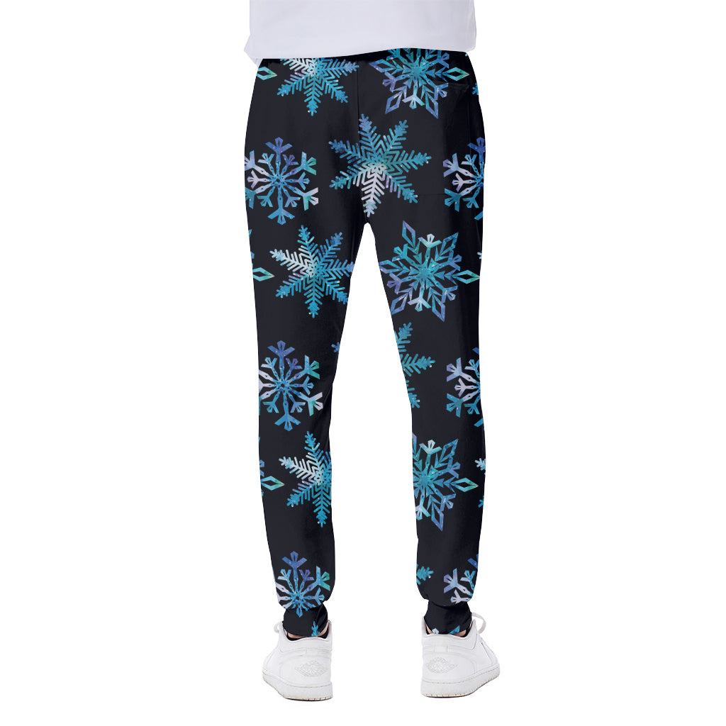 Turquoise Snowflake Pattern Print Scuba Joggers