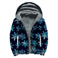 Turquoise Snowflake Pattern Print Sherpa Lined Zip Up Hoodie