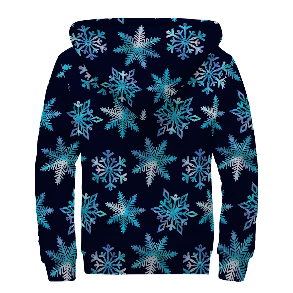 Turquoise Snowflake Pattern Print Sherpa Lined Zip Up Hoodie