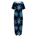 Turquoise Snowflake Pattern Print Short Sleeve Long Nightdress