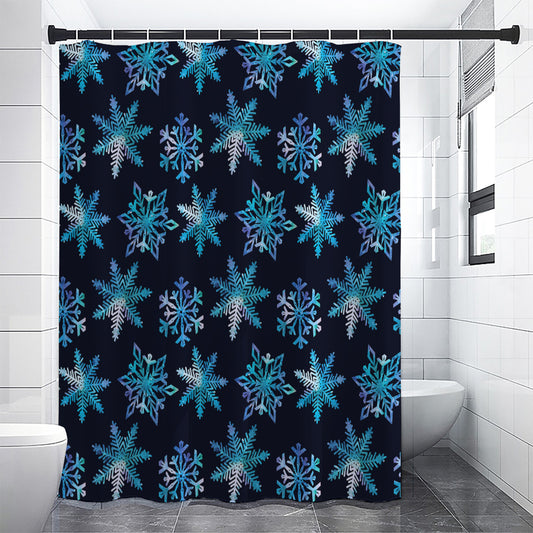 Turquoise Snowflake Pattern Print Shower Curtain