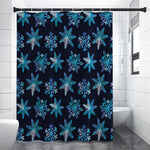 Turquoise Snowflake Pattern Print Shower Curtain