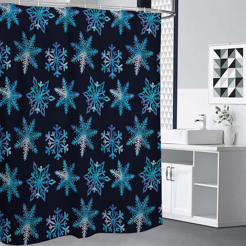 Turquoise Snowflake Pattern Print Shower Curtain