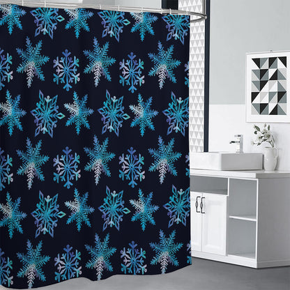 Turquoise Snowflake Pattern Print Shower Curtain