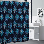 Turquoise Snowflake Pattern Print Shower Curtain