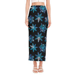 Turquoise Snowflake Pattern Print Side Slit Maxi Skirt