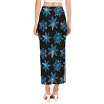 Turquoise Snowflake Pattern Print Side Slit Maxi Skirt