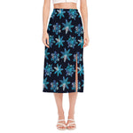 Turquoise Snowflake Pattern Print Side Slit Midi Skirt