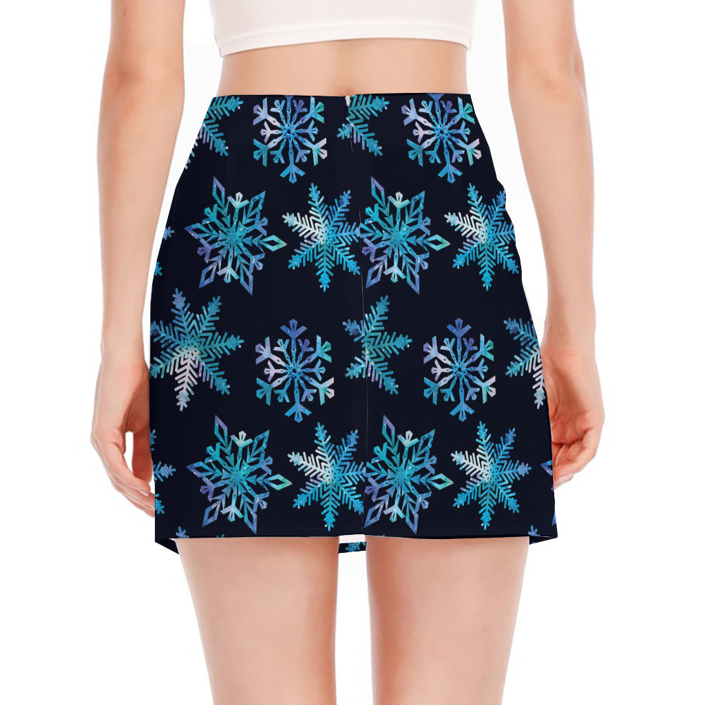 Turquoise Snowflake Pattern Print Side Slit Mini Skirt