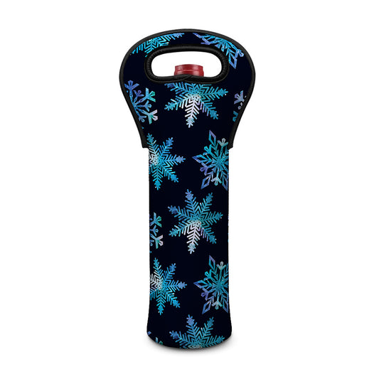 Turquoise Snowflake Pattern Print Single Neoprene Wine Tote