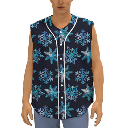 Turquoise Snowflake Pattern Print Sleeveless Baseball Jersey