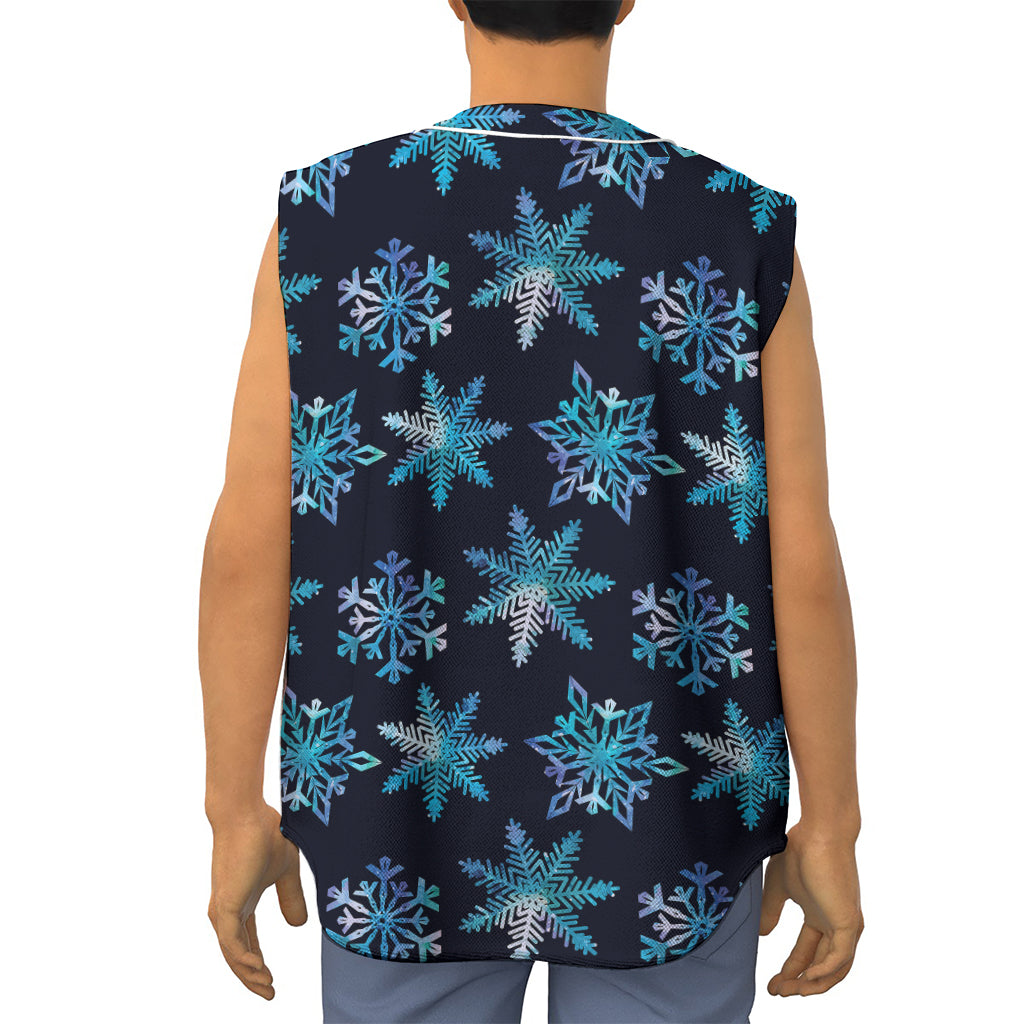 Turquoise Snowflake Pattern Print Sleeveless Baseball Jersey