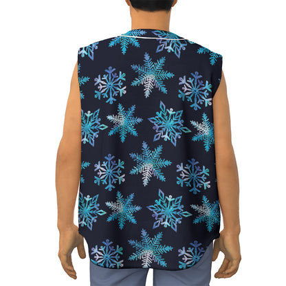Turquoise Snowflake Pattern Print Sleeveless Baseball Jersey