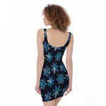 Turquoise Snowflake Pattern Print Sleeveless Bodycon Dress