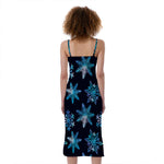 Turquoise Snowflake Pattern Print Slim Fit Midi Cami Dress