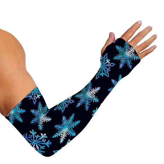 Turquoise Snowflake Pattern Print Sun Protection Arm Sleeves