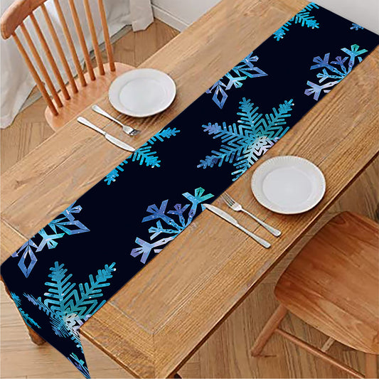 Turquoise Snowflake Pattern Print Table Runner