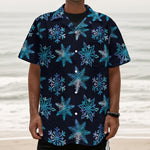 Turquoise Snowflake Pattern Print Textured Short Sleeve Shirt