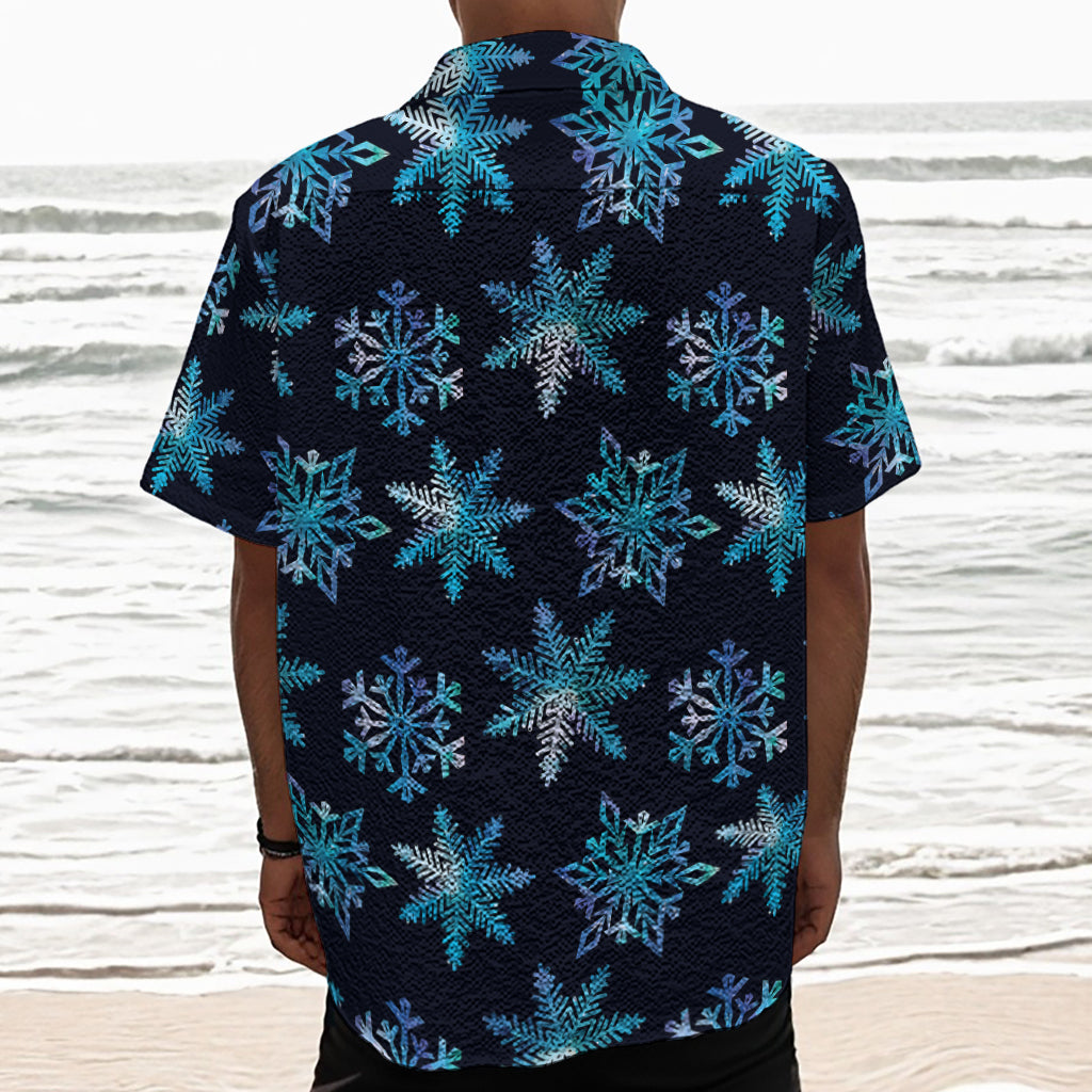 Turquoise Snowflake Pattern Print Textured Short Sleeve Shirt