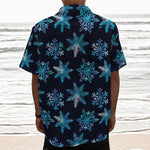 Turquoise Snowflake Pattern Print Textured Short Sleeve Shirt