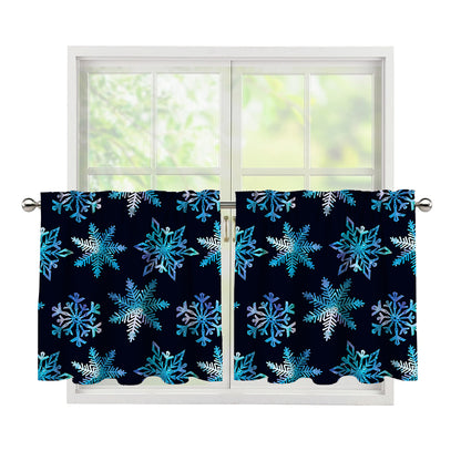 Turquoise Snowflake Pattern Print Tier Curtains