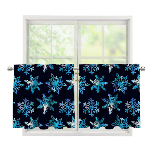 Turquoise Snowflake Pattern Print Tier Curtains
