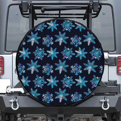 Turquoise Snowflake Pattern Print Tire Cover