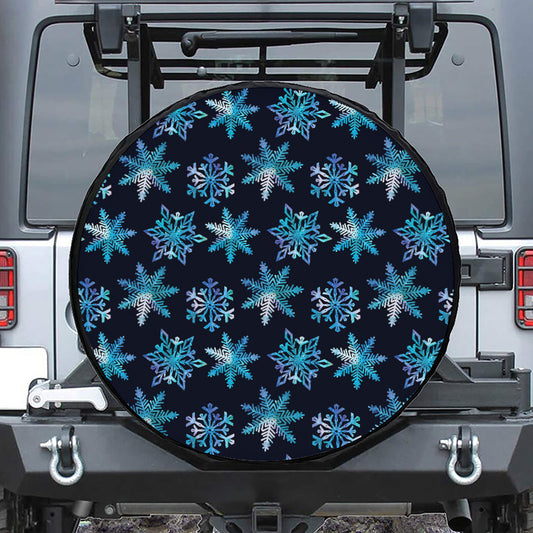 Turquoise Snowflake Pattern Print Tire Cover