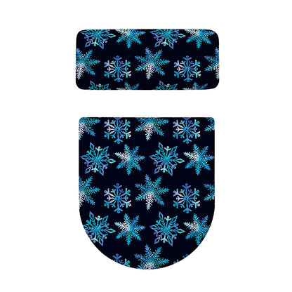 Turquoise Snowflake Pattern Print Toilet Lid And Tank Cover Set