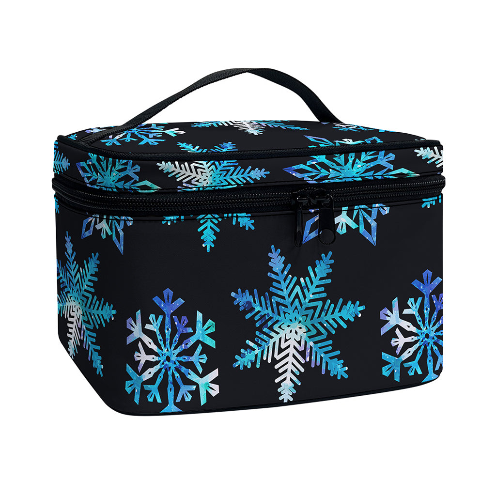 Turquoise Snowflake Pattern Print Travel Makeup Bag