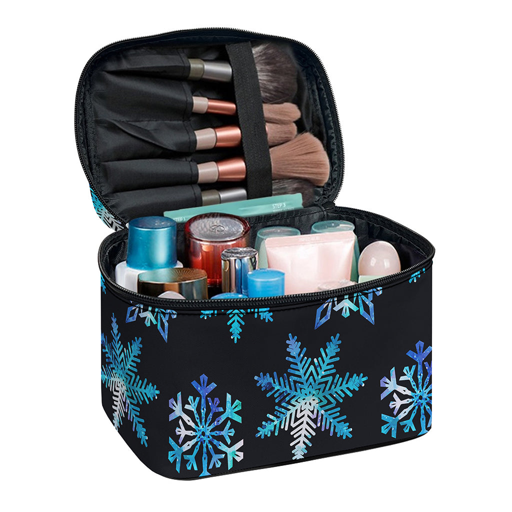 Turquoise Snowflake Pattern Print Travel Makeup Bag