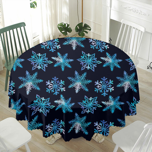 Turquoise Snowflake Pattern Print Waterproof Round Tablecloth