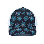 Turquoise Snowflake Pattern Print White Mesh Trucker Cap
