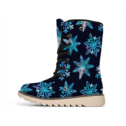 Turquoise Snowflake Pattern Print Winter Boots