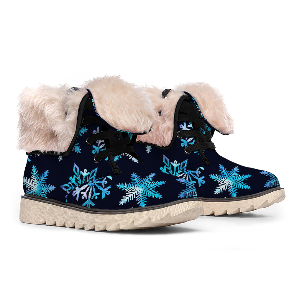 Turquoise Snowflake Pattern Print Winter Boots
