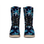 Turquoise Snowflake Pattern Print Winter Boots