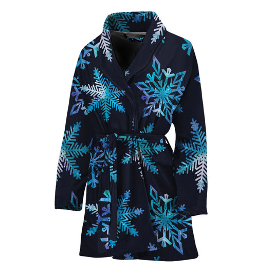 Turquoise Snowflake Pattern Print Women's Bathrobe