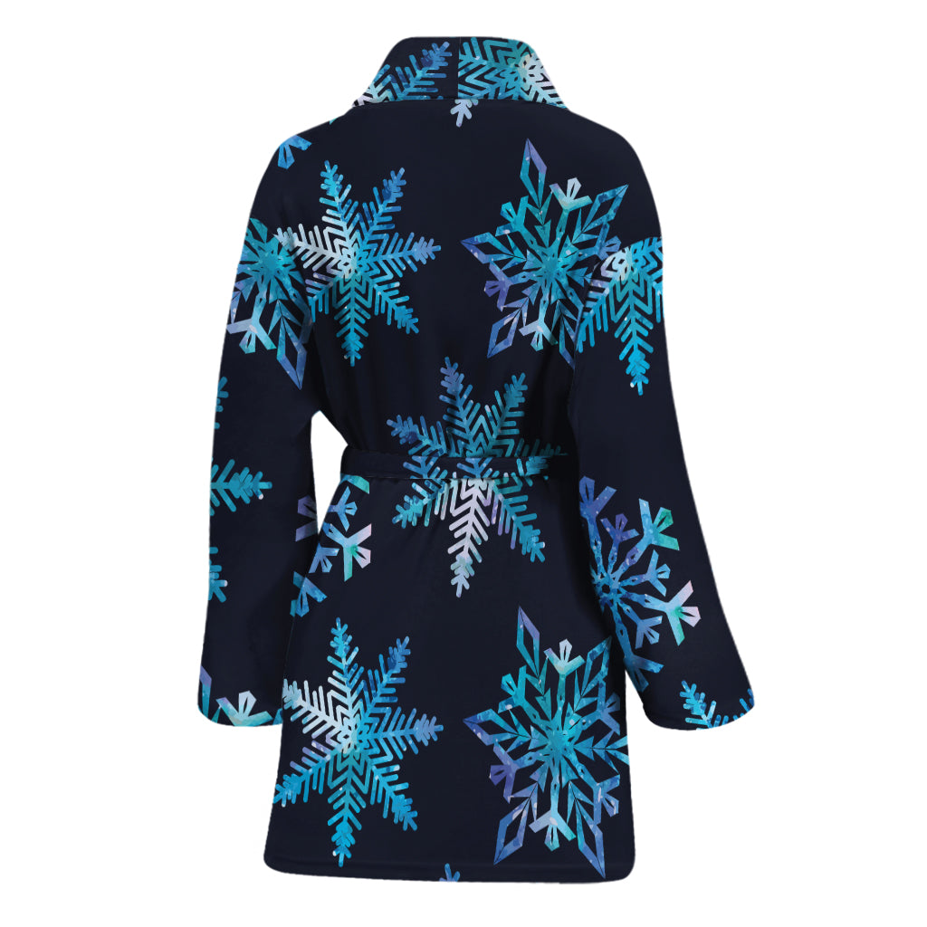 Turquoise Snowflake Pattern Print Women's Bathrobe