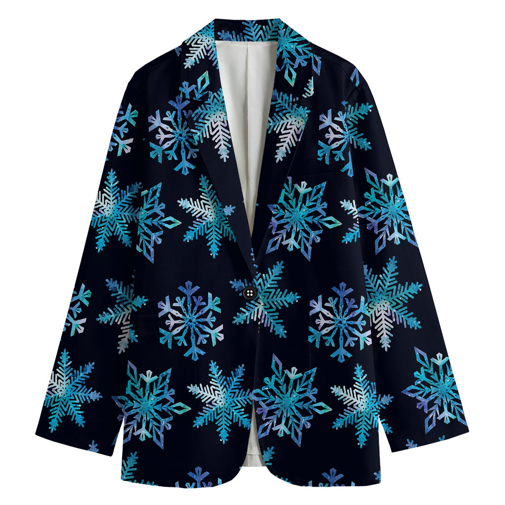 Turquoise Snowflake Pattern Print Women's Blazer