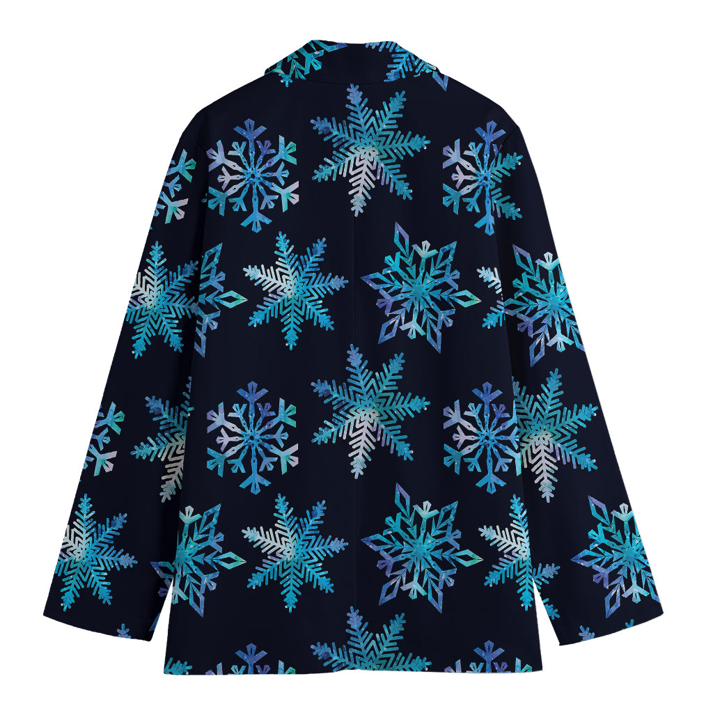 Turquoise Snowflake Pattern Print Women's Blazer